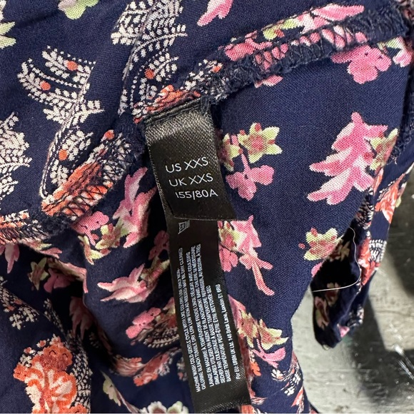 Anthropologie Blue Floral Patchwork Ruffled Hem Split Neck Midi Dress Size XXS - Picture 8 of 12